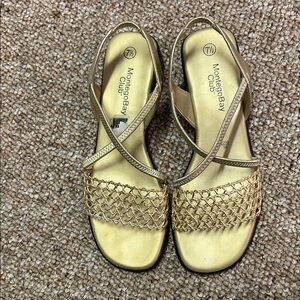 Montego Bay Club Metallic Gold Crisscross Woven Sandals